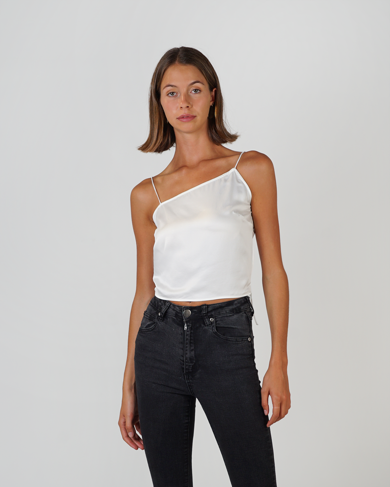 Asymmetrical Silk Top- White