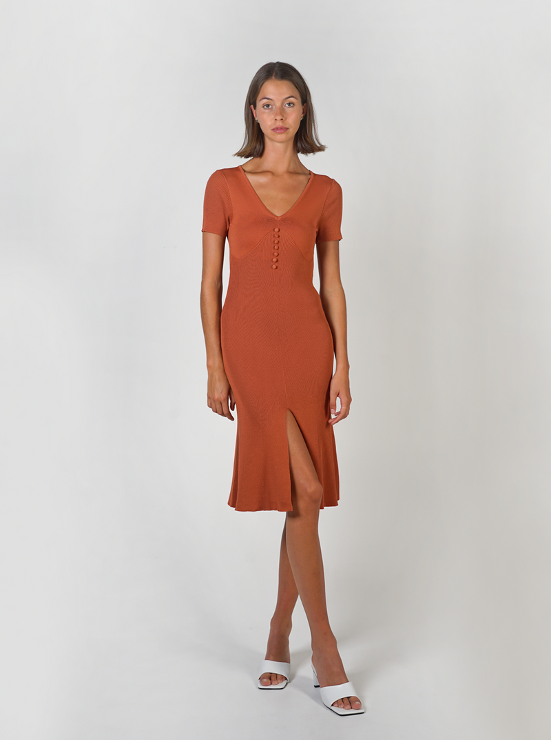 Midi Knit Dress- Terracotta