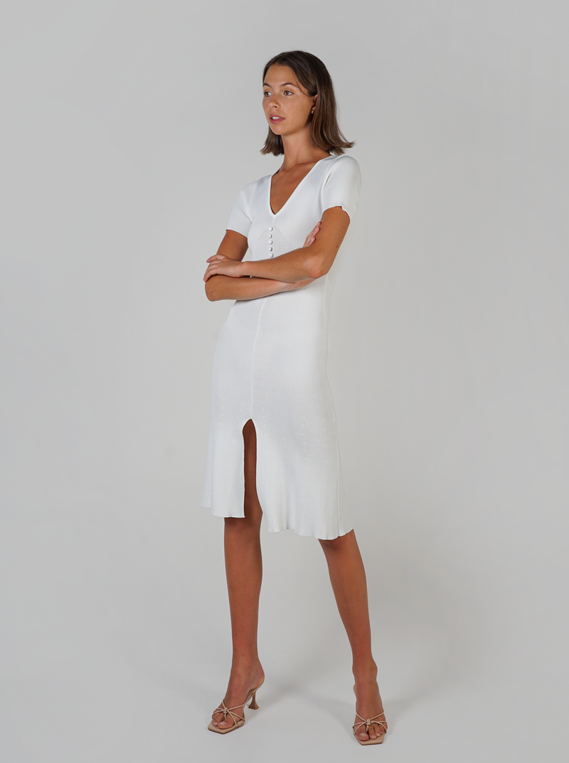 Midi Knit Dress- White