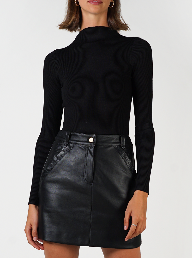 Mock Neck ribbed long sleeve- Black
