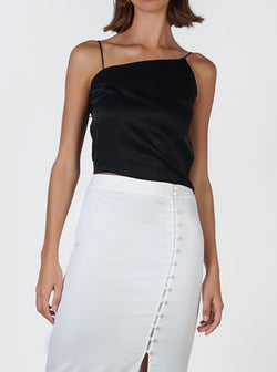 Asymmetrical Silk Top- Black