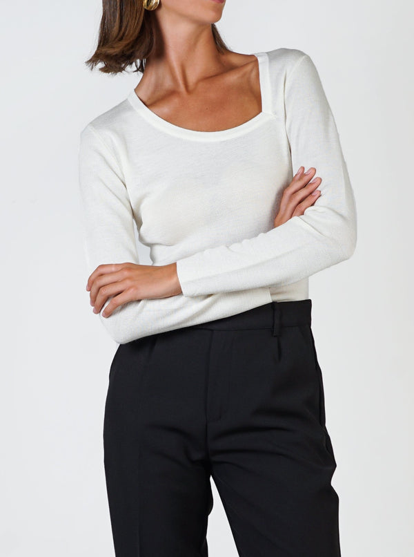 Tear Drop Neckline Knit- Cream