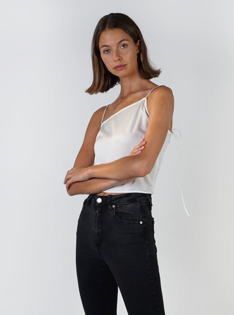 Asymmetrical Silk Top- White