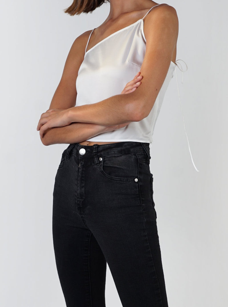 Asymmetrical Silk Top- White