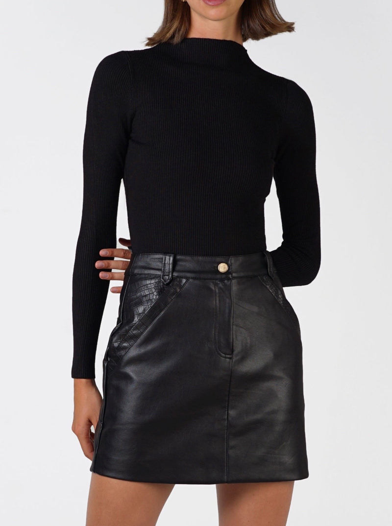 Mock Neck ribbed long sleeve- Black