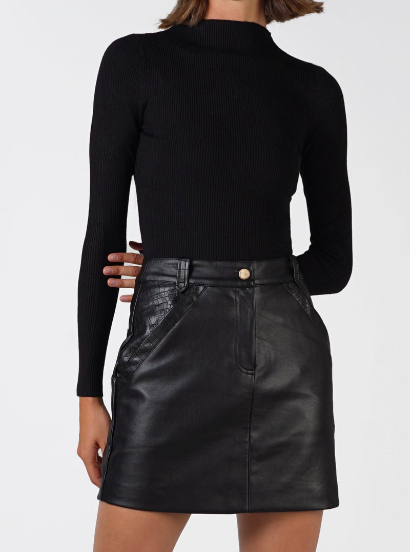 Duo Textured Leather Skirt