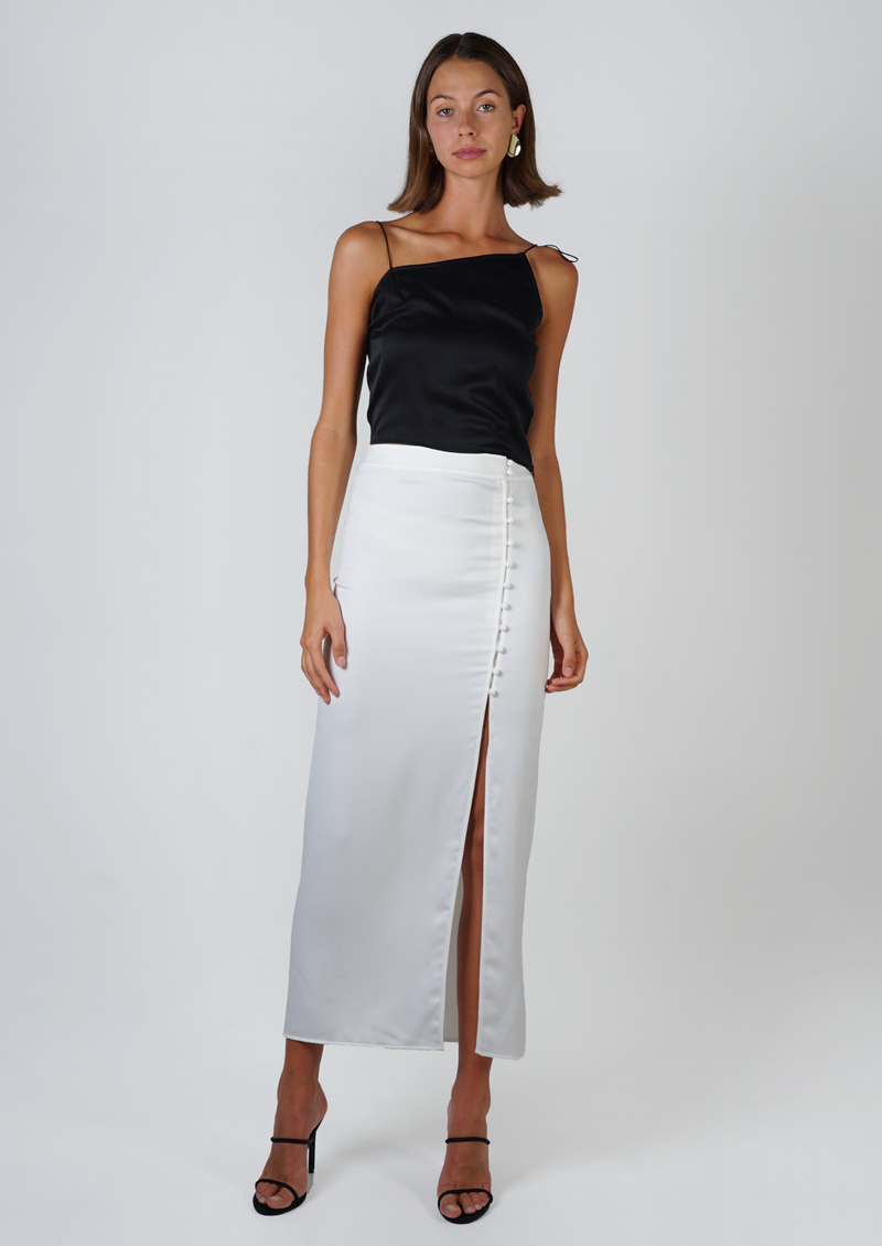 Button Maxi Skirt - White