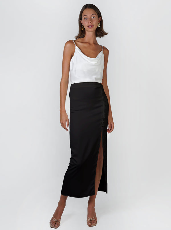 Button Maxi Skirt - Black
