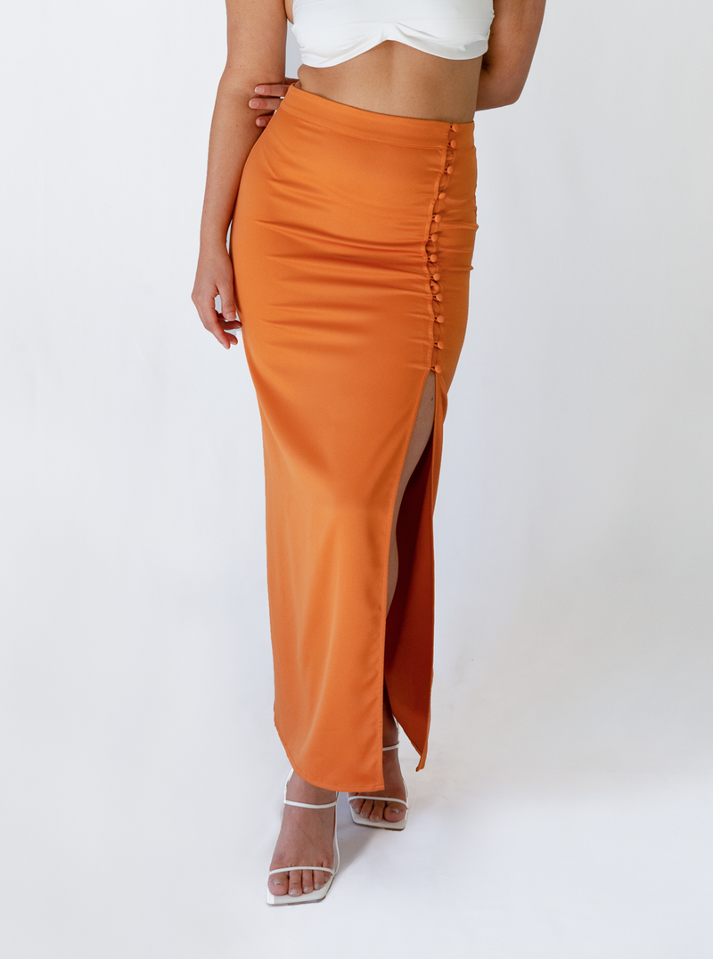 Button Maxi Skirt - Rust