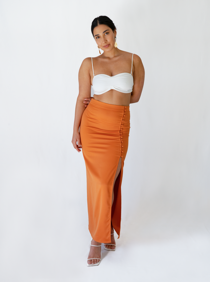 Button Maxi Skirt - Rust