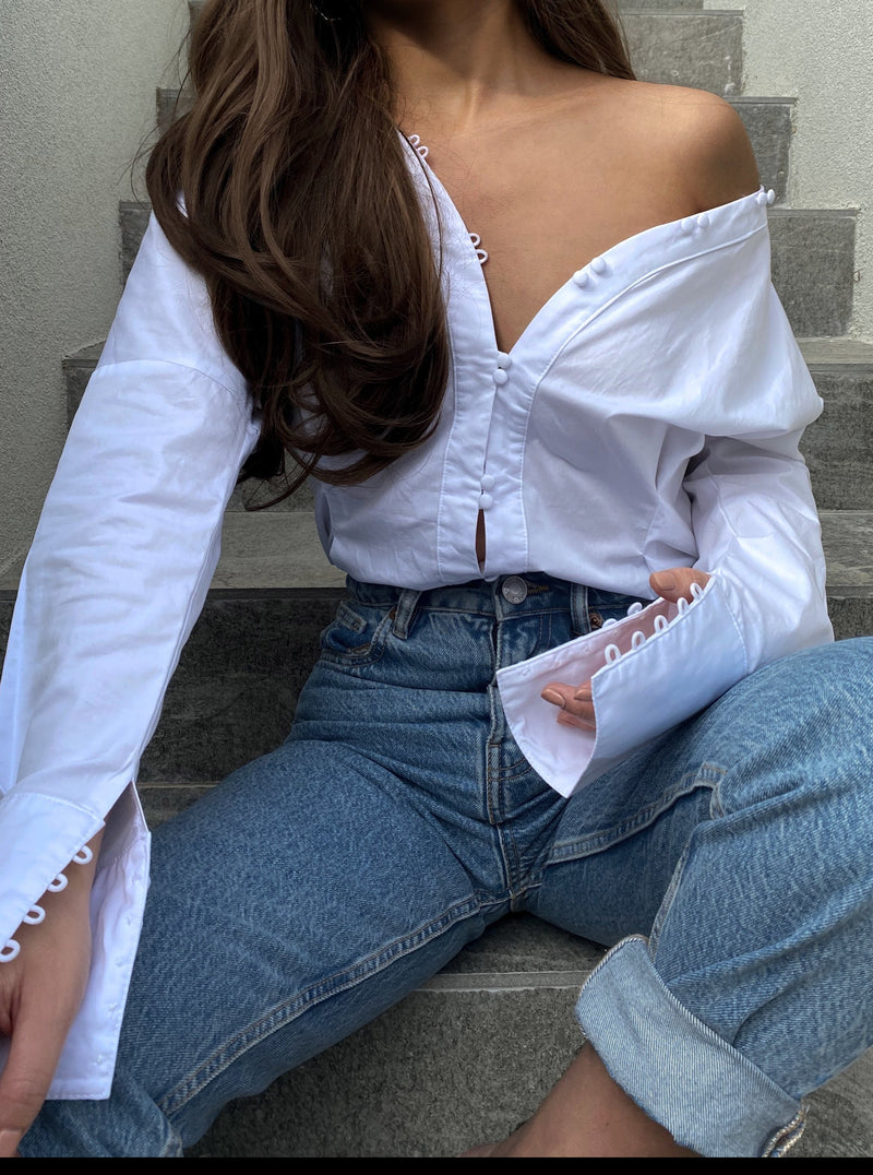 Button Cotton Shirt- White