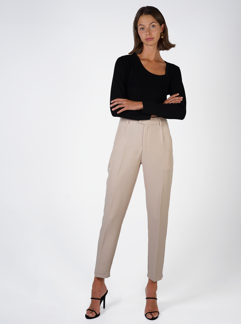 High Waist Tapered Trousers- Nude – Lydan The Label