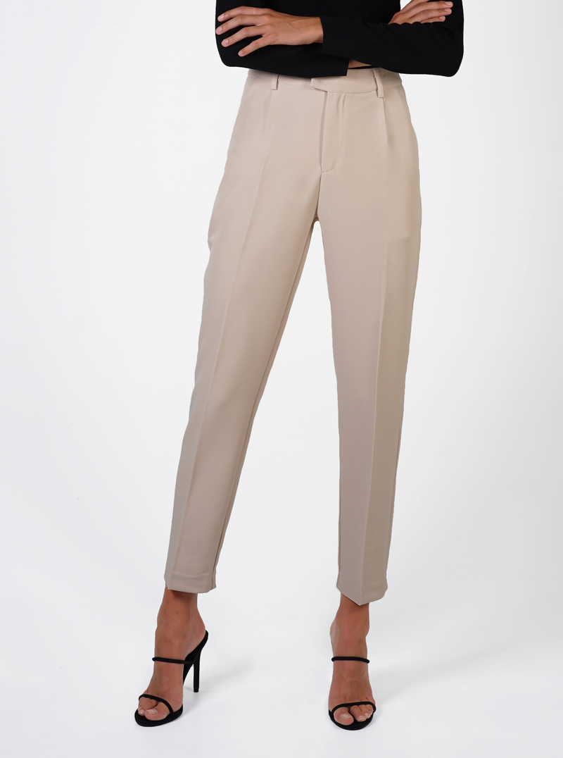 High Waist Tapered Trousers- Nude