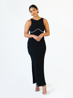 Underline Knit Dress- Black