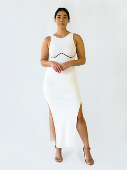 Underline Knit Dress- White