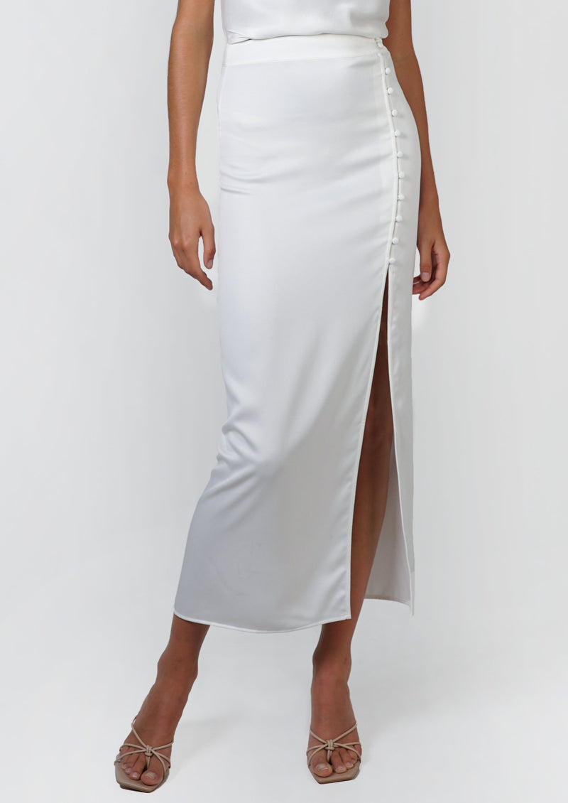 Button Maxi Skirt - White