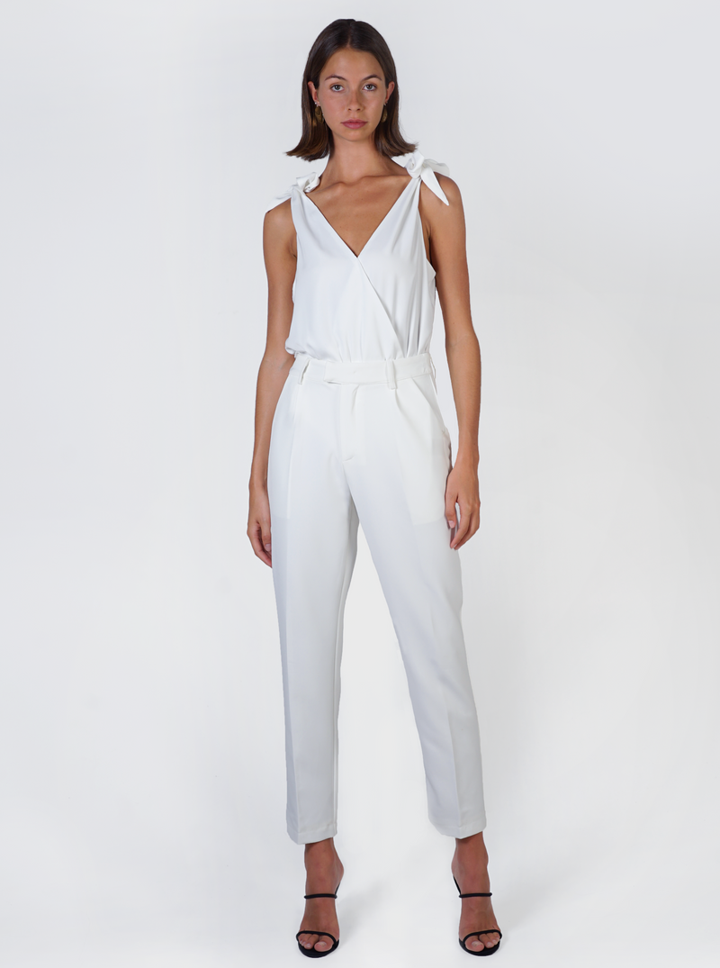 High Waist Tapered Trousers- White