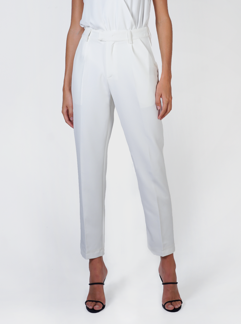 High Waist Tapered Trousers- White