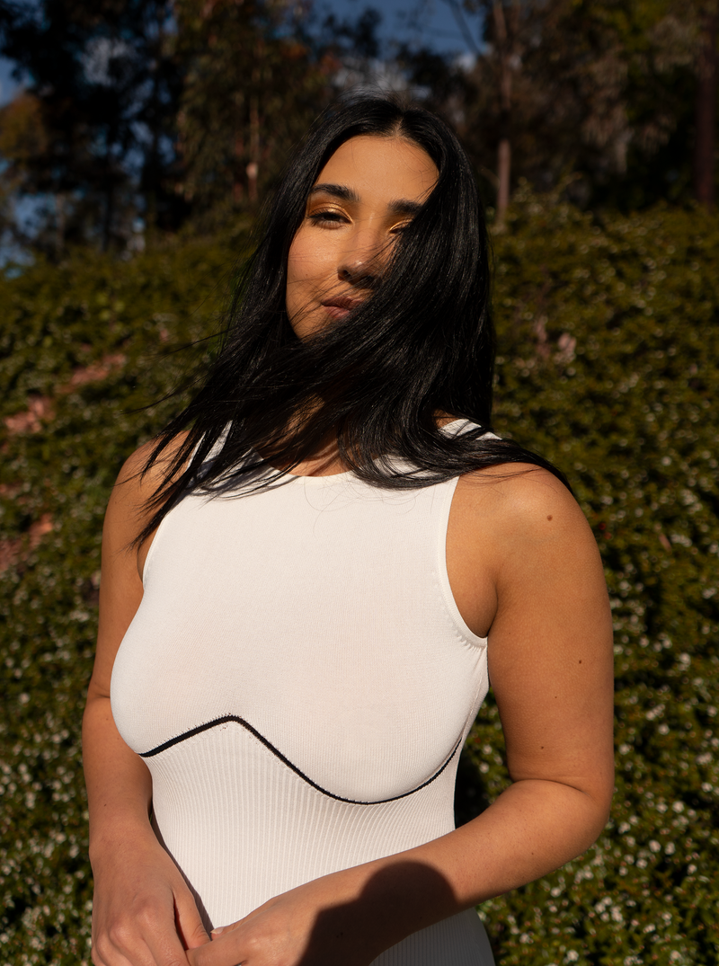 Underline Knit Dress- White
